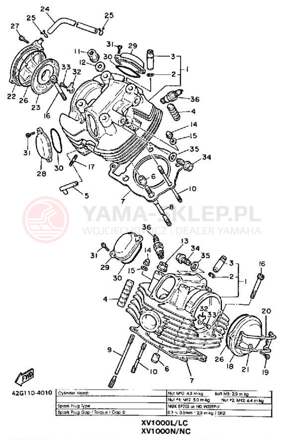 Schemat "głowica" do Yamaha VIRAGO 1000 XV1000LC/XV1000L