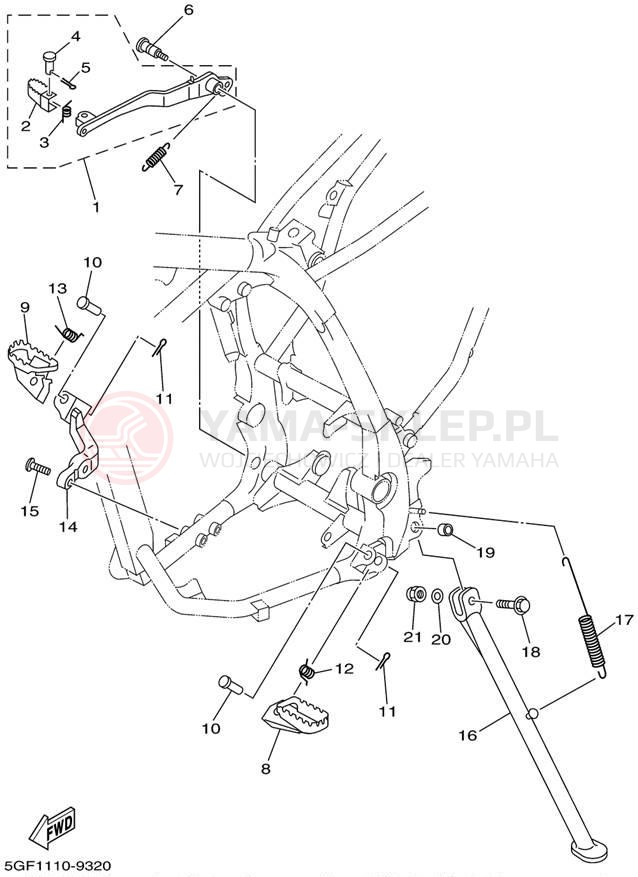 Schemat "Stopka postojowa i podnóżki" do Yamaha TTR250 TTR250P/TTR250PC