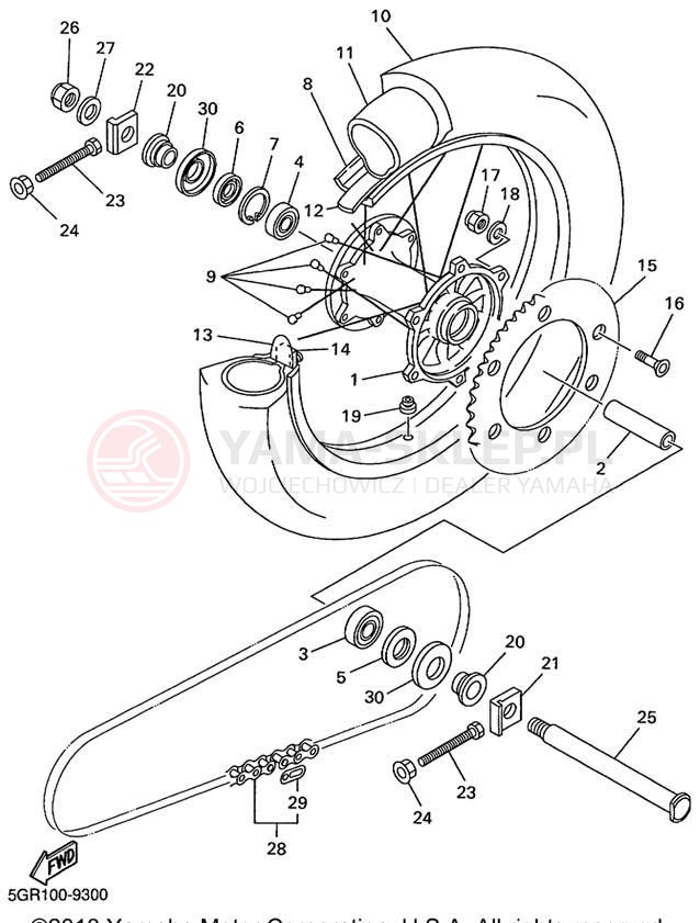 Schemat "Koło tył" do Yamaha YZ400FL