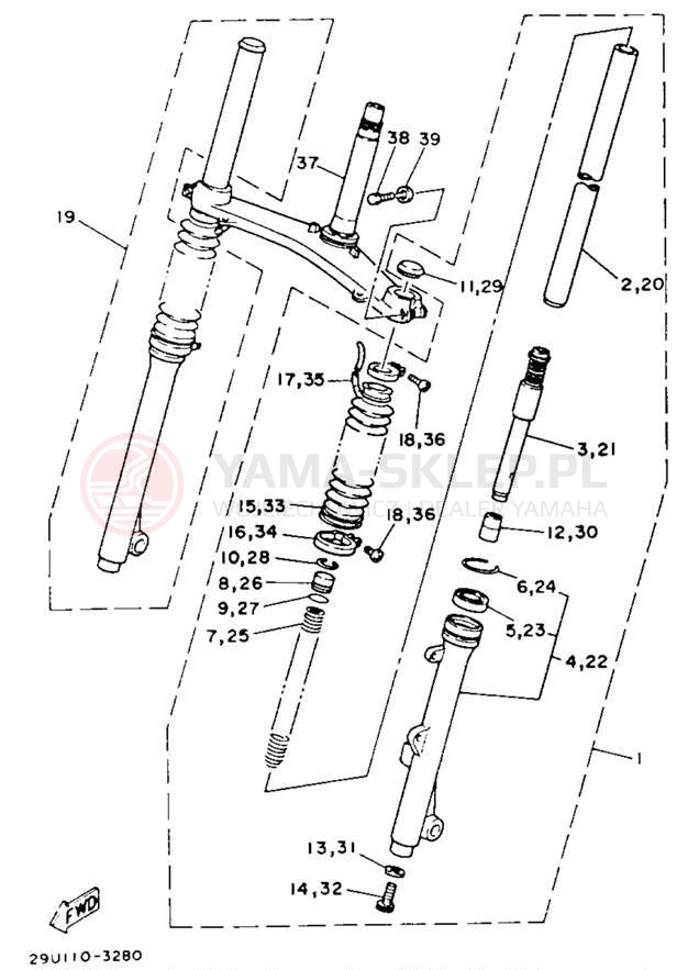 Schemat "Amortyzatory przód" do Yamaha YTM225DXL