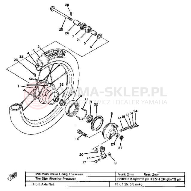 Schemat "Koło przód" do Yamaha MJ50J