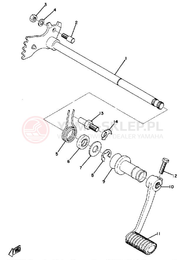 Schemat "Dźwignia zmiany biegów, wałek" do Yamaha XS500B