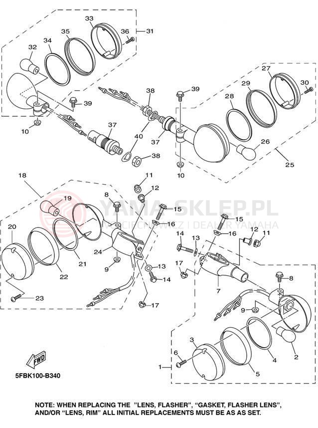 Schemat "kierunkowskazy" do Yamaha V STAR CUSTOM XVS65S/XVS65SC