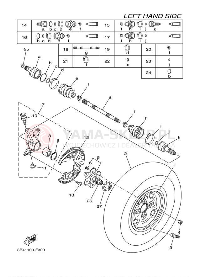Schemat "Koło przód" do Yamaha GRIZZLY 700 DUCKS YFM7FGPDUW