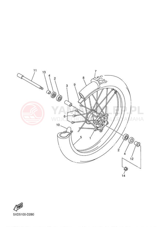 Schemat "Koło przód" do Yamaha YZ250F YZ250FW