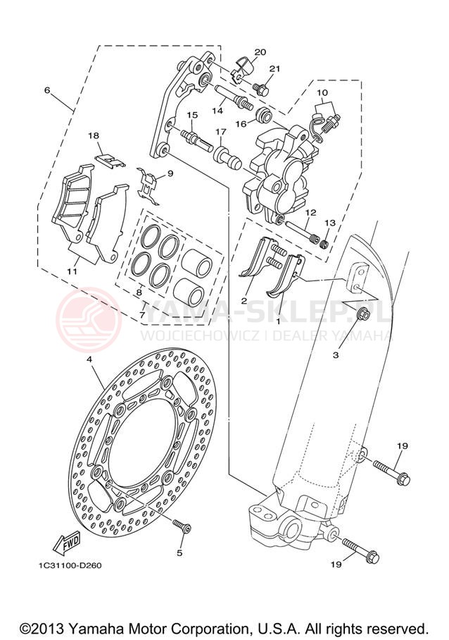 Schemat "Zacisk hamulcowy + tarcza przód" do Yamaha YZ125 YZ125V