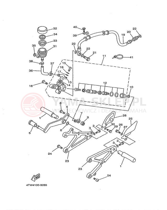 Schemat "Stopka postojowa i podnóżki" do Yamaha TZ250L