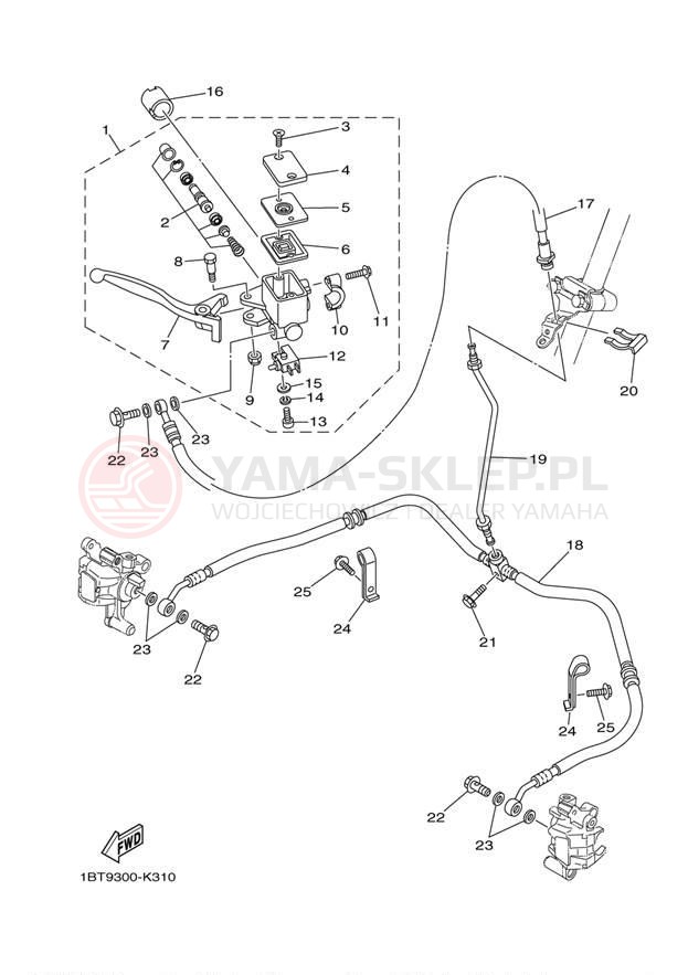 Schemat "Pompa hamulcowa przednia" do Yamaha RAPTOR 250 YFM25RBL/YFM25RBW