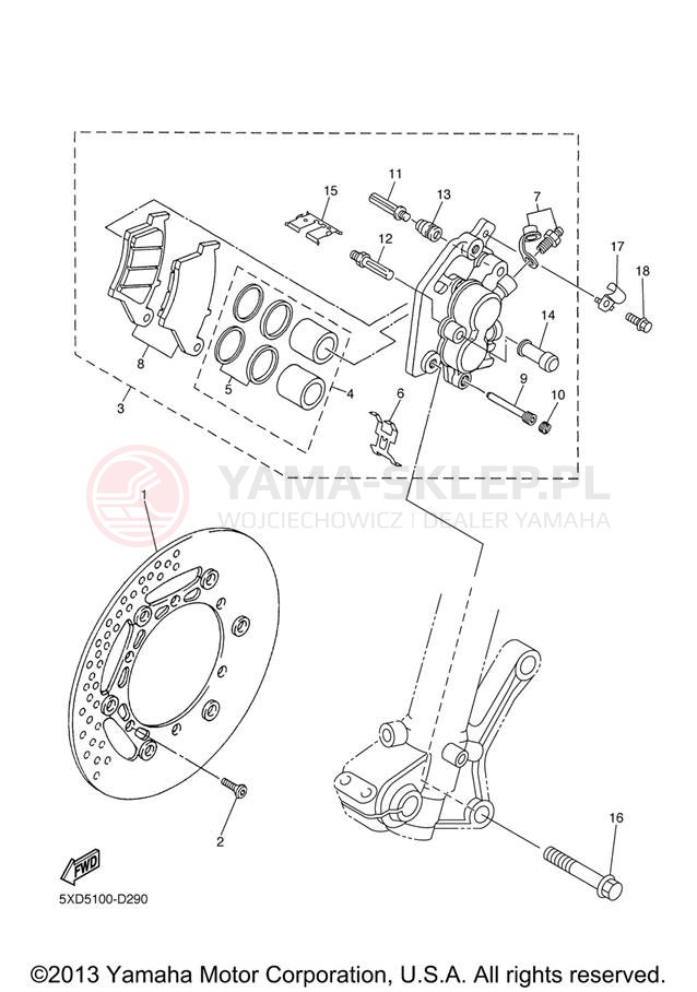Schemat "Zacisk hamulcowy + tarcza przód" do Yamaha WR250F WR250FV