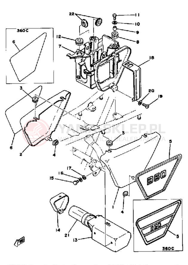 Schemat "pokrywa boczna - skrzynka akumulatora" do Yamaha XS360D