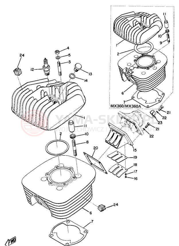 Schemat "cylinder" do Yamaha MX250/MX360