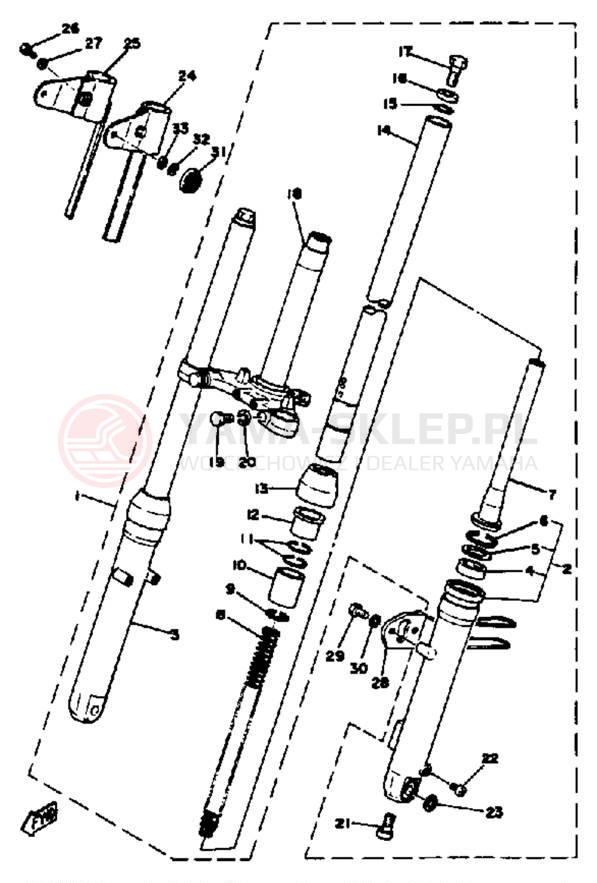 Schemat "Amortyzatory przód" do Yamaha DT100G