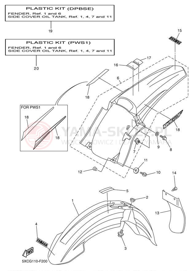 Schemat "błotnik" do Yamaha YZ250F YZ250FW