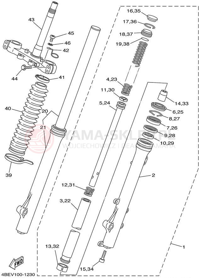 Schemat "Amortyzatory przód" do Yamaha XT225 XT225N/XT225NC