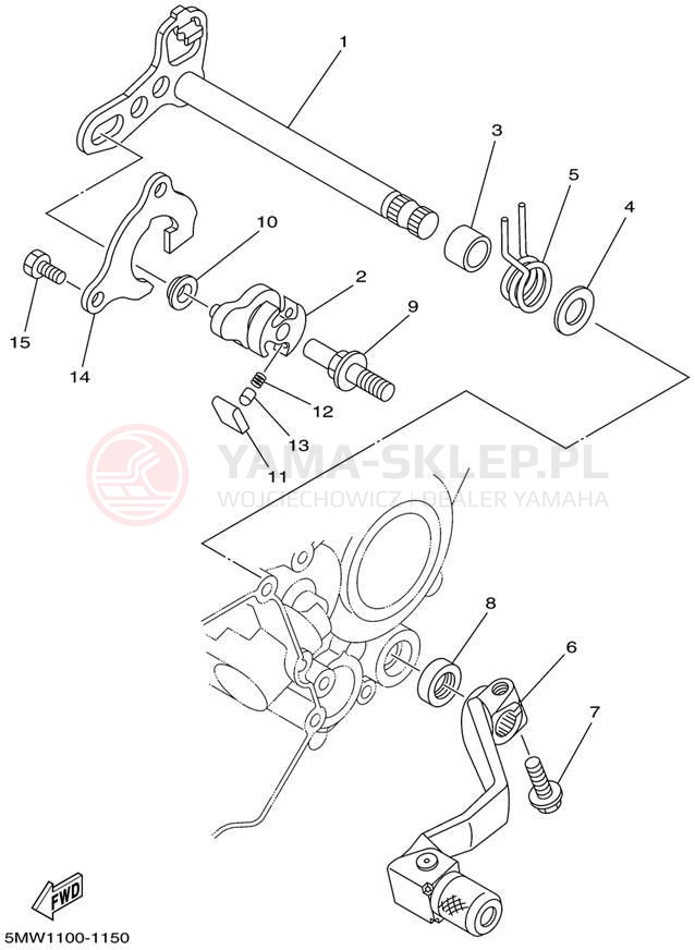 Schemat "Dźwignia zmiany biegów, wałek" do Yamaha YZ250 YZ250P
