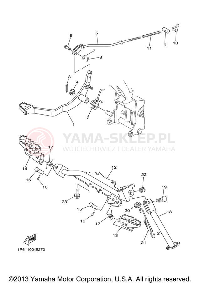 Schemat "Stopka postojowa i podnóżki" do Yamaha TT-R50E ELECTRIC TTR50EV