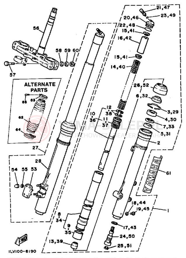 Schemat "Amortyzatory przód" do Yamaha YZ250 YZ250S