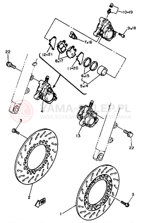 Schemat "Zacisk hamulcowy + tarcza przód" do Yamaha SRX600S/SRX600SC