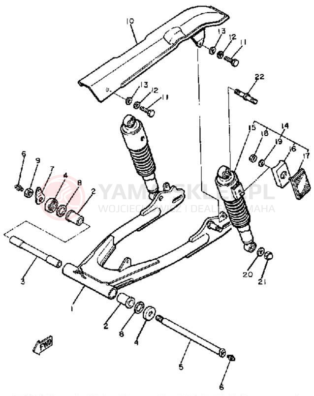 Schemat "wahacz, zawieszenie tył" do Yamaha XS400 XS400H