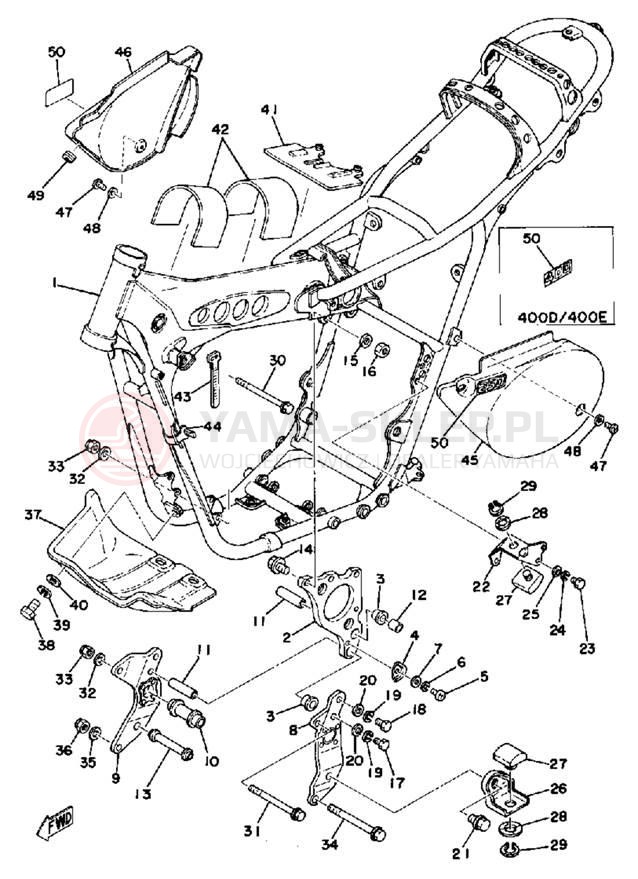 Schemat "pokrywa boczna ramy" do Yamaha IT400D/IT250D