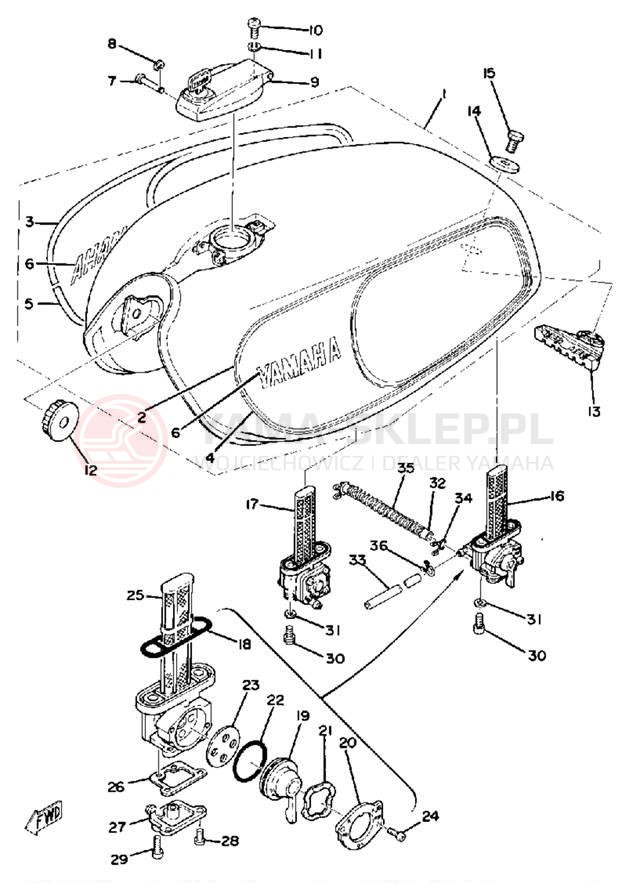 Schemat "zbiornik paliwa" do Yamaha XS750-2D/XS750D