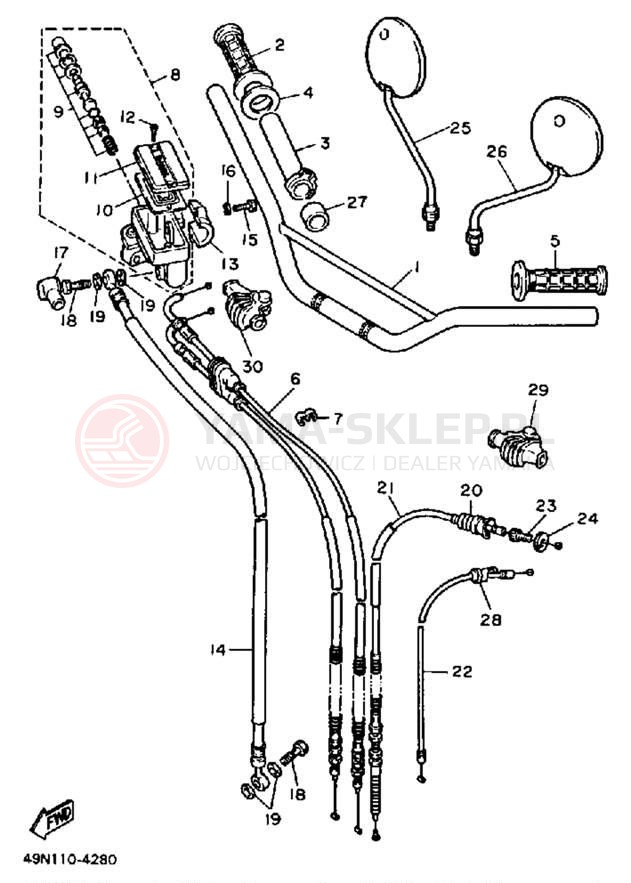 Schemat "Kierownica i osprzęt" do Yamaha XT600TC/XT600T