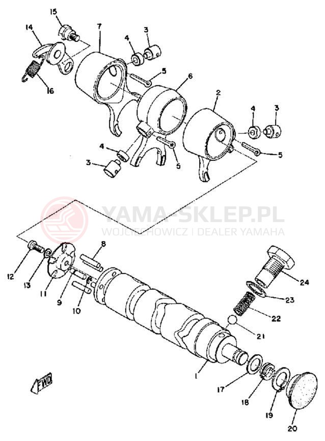 Schemat "Dźwignia zmiany biegów, wałek" do Yamaha RD125B