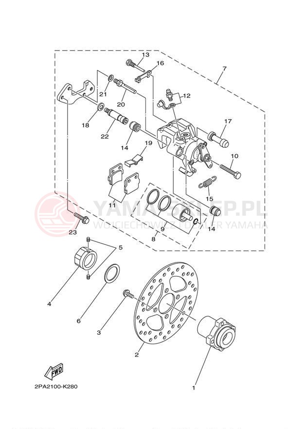 Schemat "Zacisk hamulcowy tylny" do Yamaha RAPTOR 125 YFM125RDW/YFM125RDL