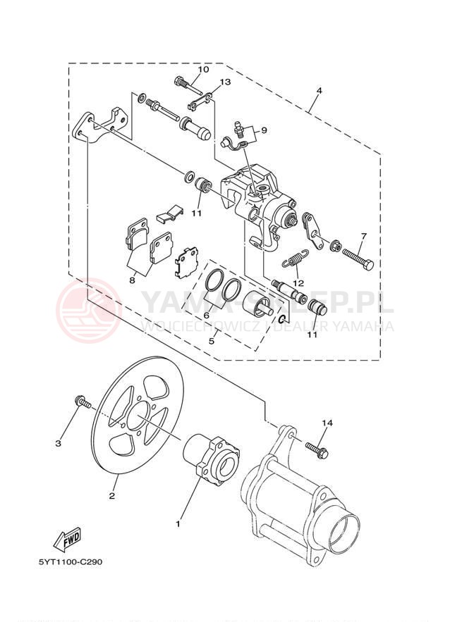 Schemat "Hamulce tył" do Yamaha RAPTOR 350 YFM35RXL/YFM35RXGY