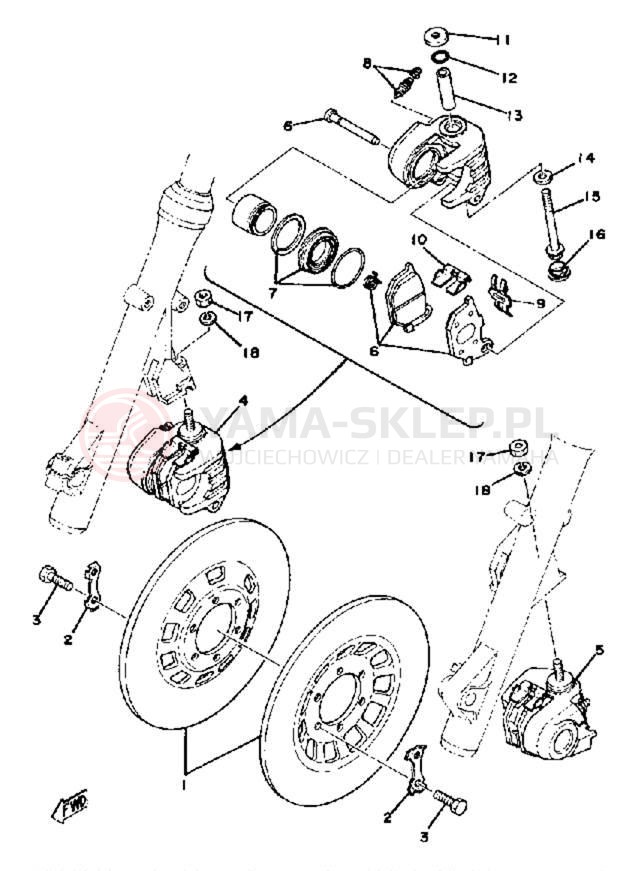 Schemat "Zacisk hamulcowy + tarcza przód" do Yamaha XS750SE-31