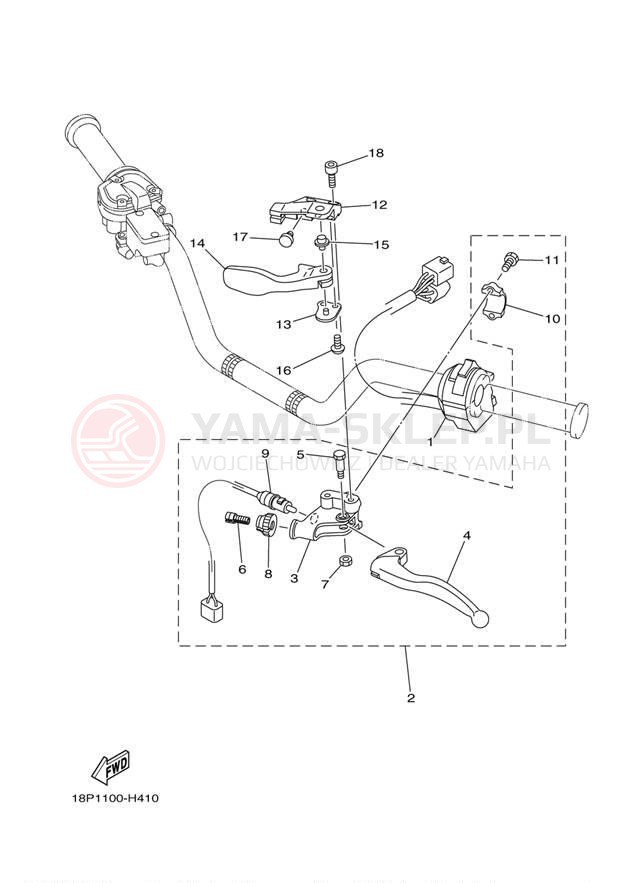 Schemat "Kierownica i osprzęt" do Yamaha YFZ450R YFZ450RYL/YFZ450RYW