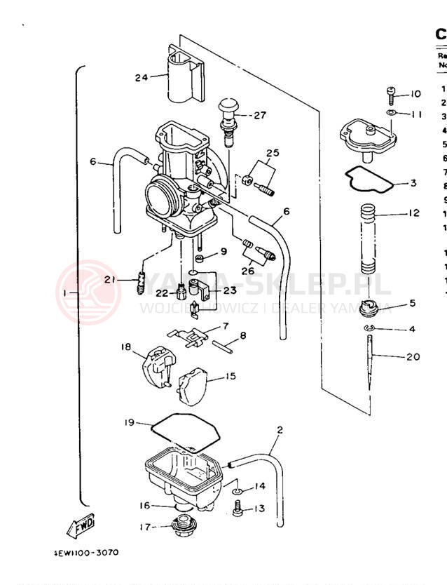 Schemat "Gaźnik" do Yamaha YZ250E