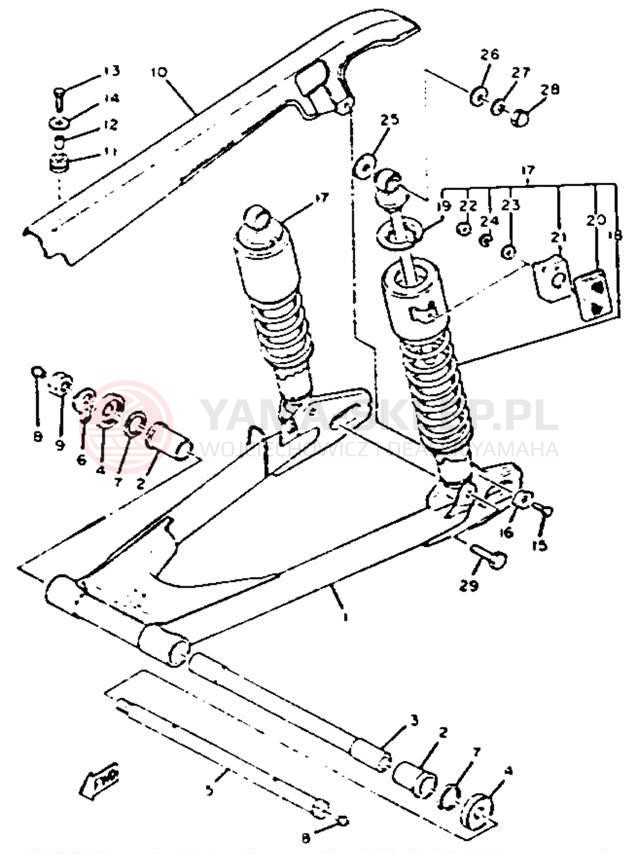 Schemat "wahacz, zawieszenie tył" do Yamaha XS650H