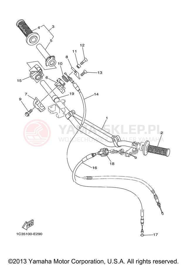 Schemat "Kierownica i osprzęt" do Yamaha YZ125 YZ125V