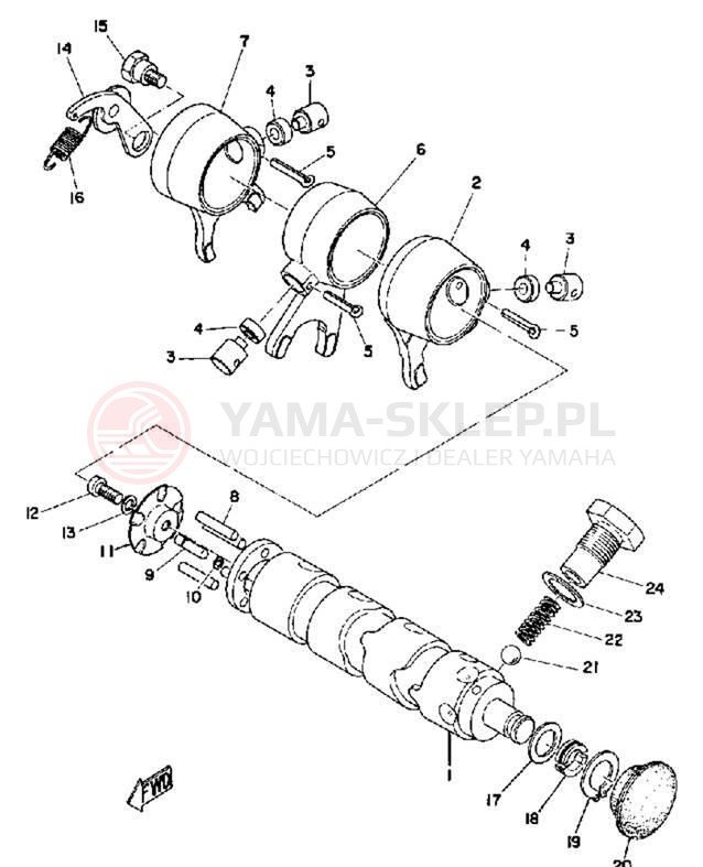 Schemat "Dźwignia zmiany biegów, wałek" do Yamaha LS2