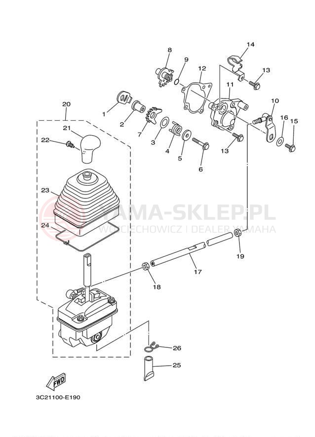 Schemat "Dźwignia zmiany biegów, wałek" do Yamaha WOLVERINE 450 4WD YFM45FXYL
