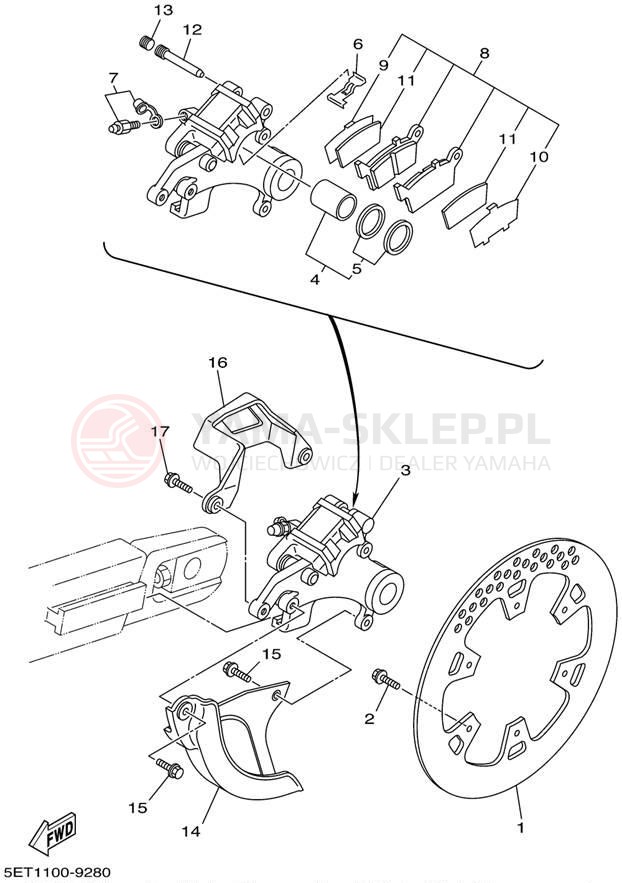 Schemat "Zacisk hamulcowy tylny" do Yamaha YZ426 YZ426FN