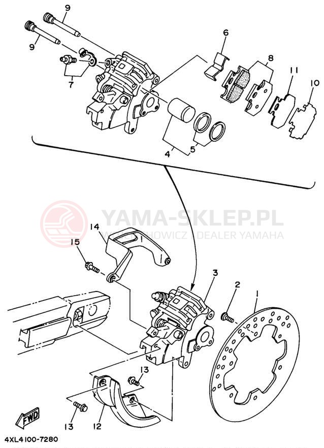 Schemat "Zacisk hamulcowy tylny" do Yamaha YZ125 YZ125J1