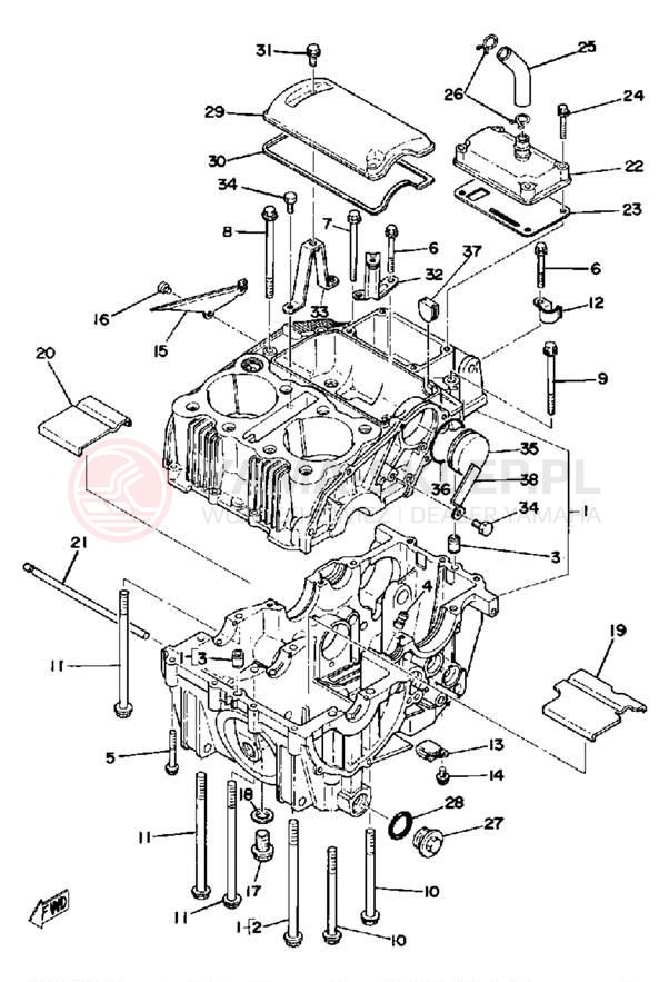 Schemat "Obudowa silnika" do Yamaha XS360_2D