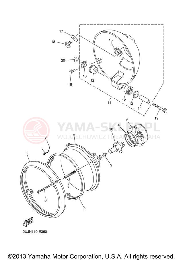Schemat "Lampa przód" do Yamaha VIRAGO 250 XV250VC/XV250V