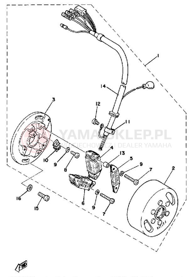 Schemat "Moduł zapłonowy - cewka" do Yamaha DT175F