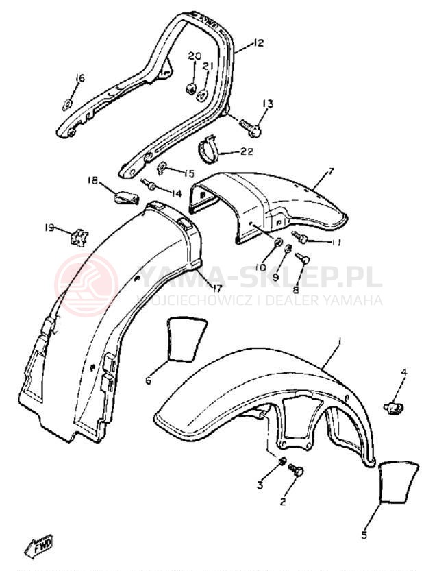 Schemat "Błotniki przód i tył" do Yamaha XJ650 XJ650H