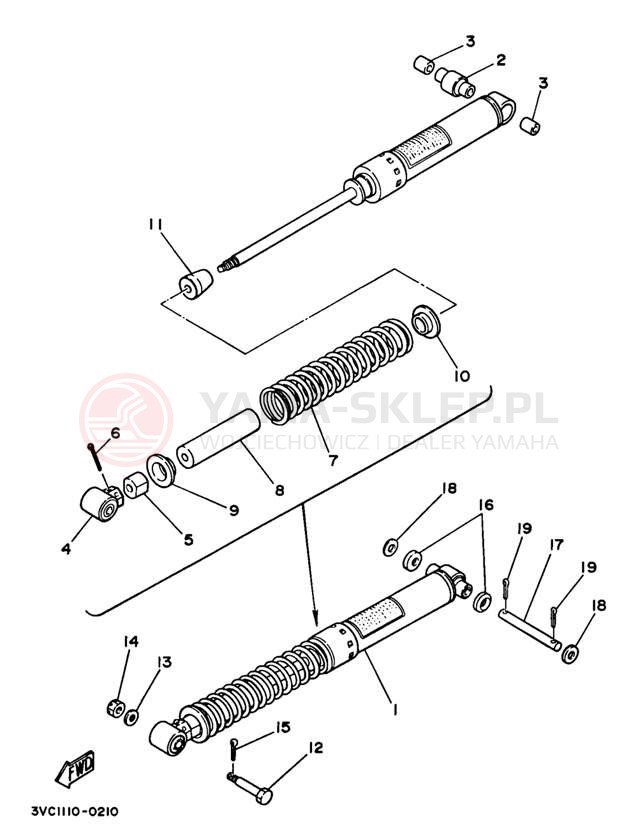 Schemat "zawieszenie tył" do Yamaha RT180J