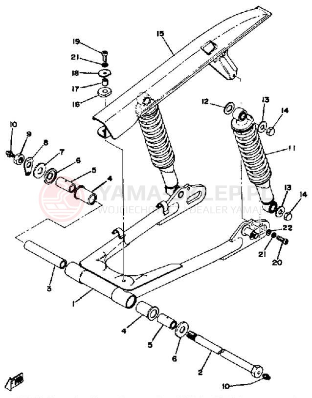 Schemat "Wahacz, osłona łańcucha" do Yamaha RD400D
