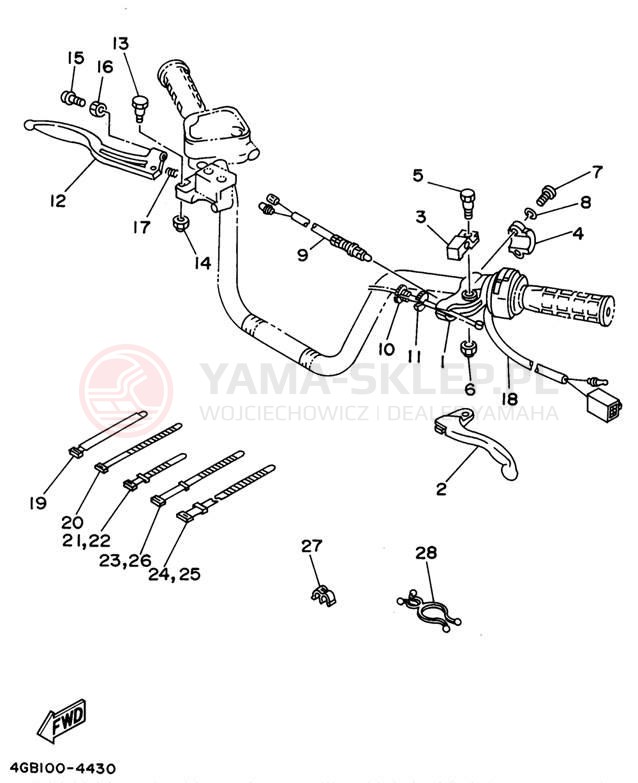 Schemat "Kierownica i osprzęt" do Yamaha KODIAK 4WD YFM400FWG