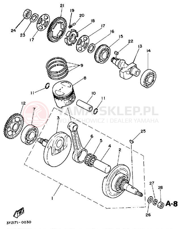 Schemat "Wał korbowy, tłok" do Yamaha XT250K/XT250KC