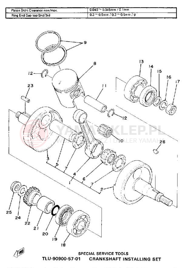 Schemat "Wał korbowy, tłok" do Yamaha MX175F