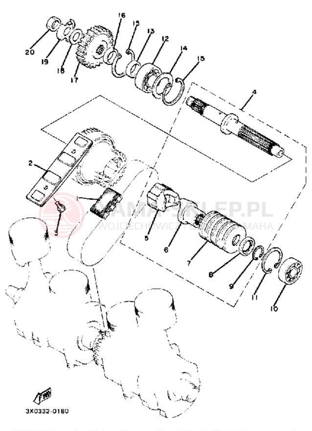 Schemat "przeniesienie napędu" do Yamaha XJ1100J