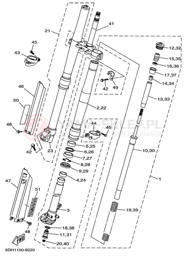 Schemat "Amortyzatory przód" do Yamaha YZ250 YZ250K1