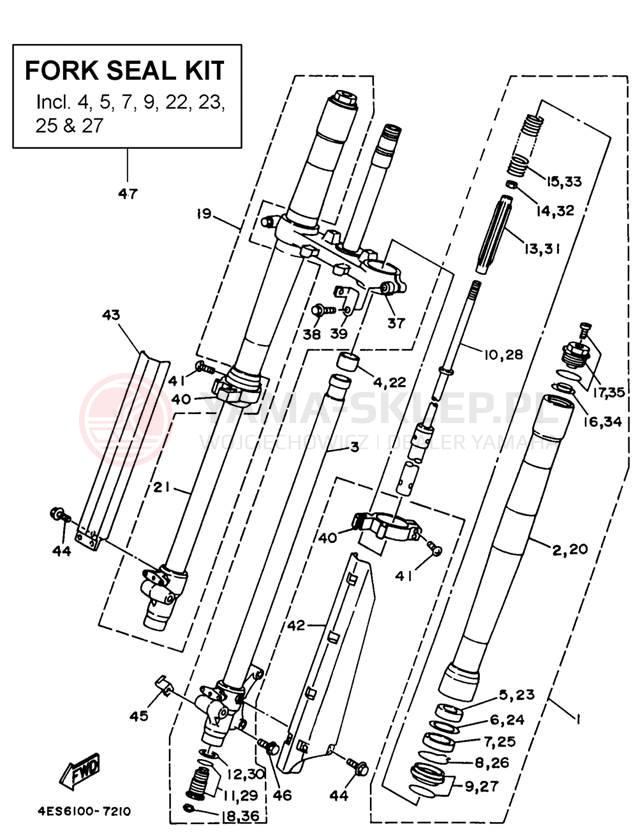 Schemat "Amortyzatory przód" do Yamaha YZ80 YZ80K1